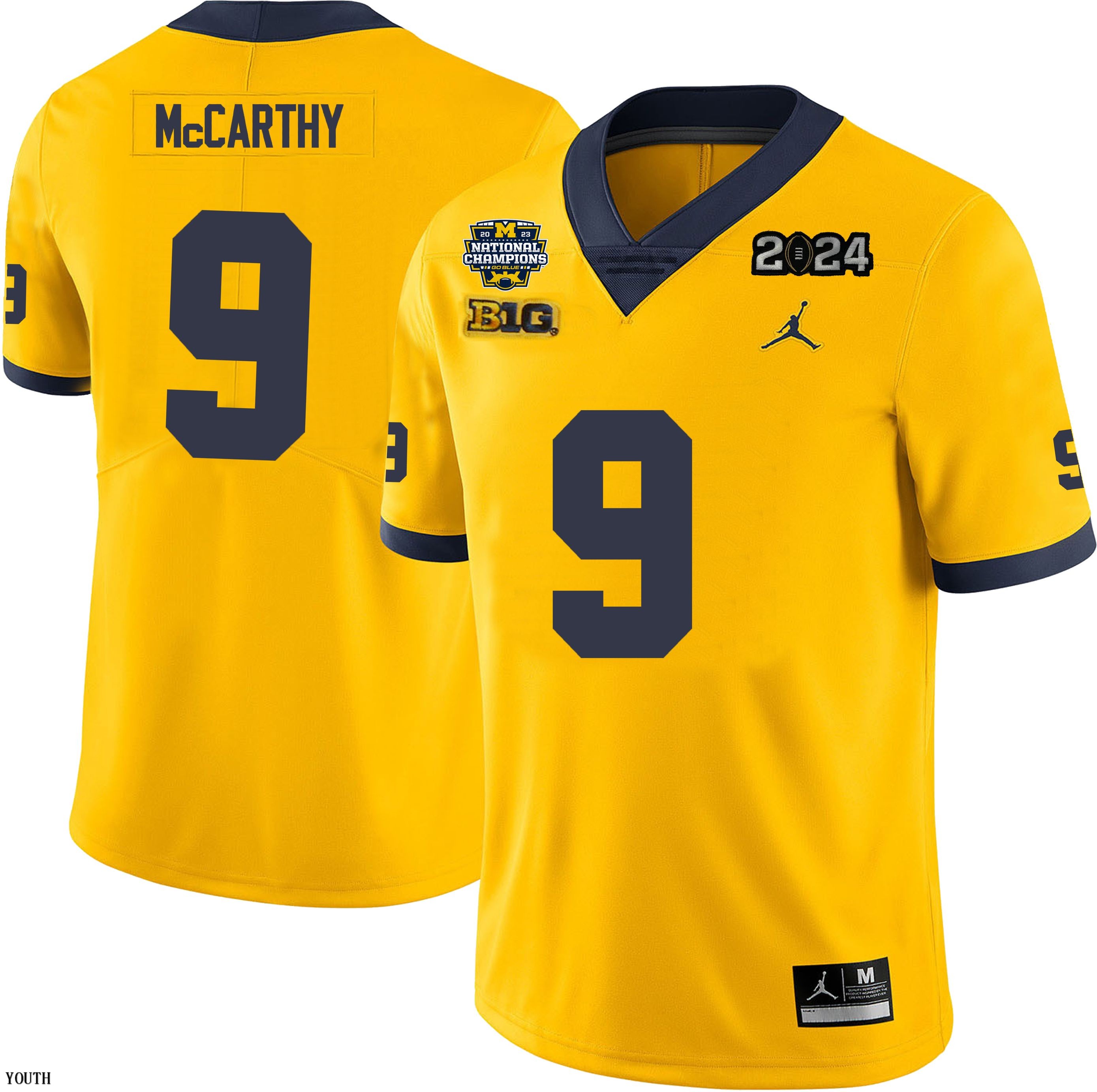 Michigan Wolverines Youth NCAA J.J. McCarthy #9 Maize National Champions College Football Jersey EE5T349AP